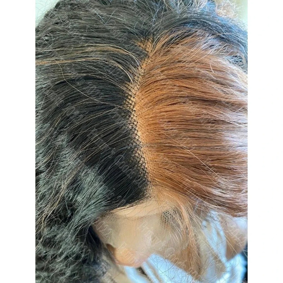 Synthetic Lace Front Wig Kinky Straight 1B/30 Bangs 20" Long Hair Deep Part U - Picture 10 of 12